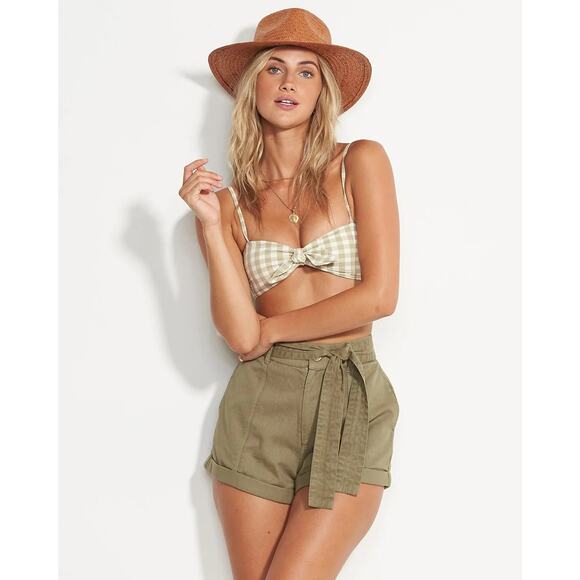 Billabong Day After Day Shorts High Waist Belted Bayleaf Green Womens Size 29 - Picture 2 of 15